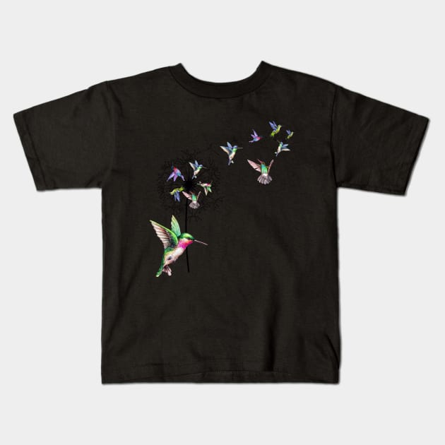 Hummingbird Dandelion Kids T-Shirt by ROMANSAVINRST